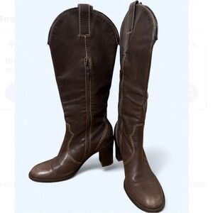 Franco Sarto Brown Leather Mid Calf Cowboy Boots